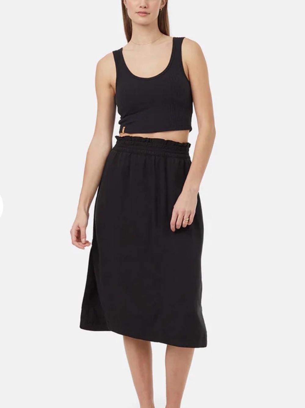 Tentree tencel A-line midi skirt - elastic waistband - pockets - side slits